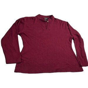 The J. Peterman Co. Cotton Long Sleeve Henley Shirt Burgundy‎